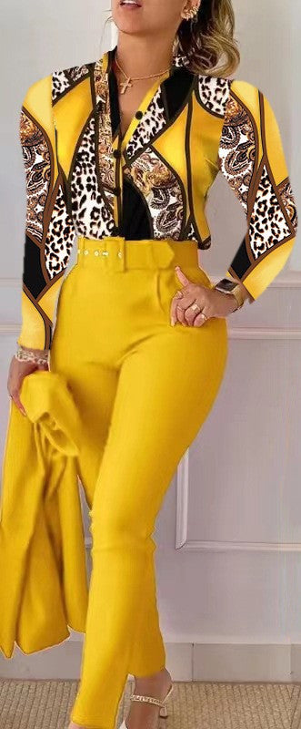 Fashionable Printed Long Sleeve Top and Pants Set