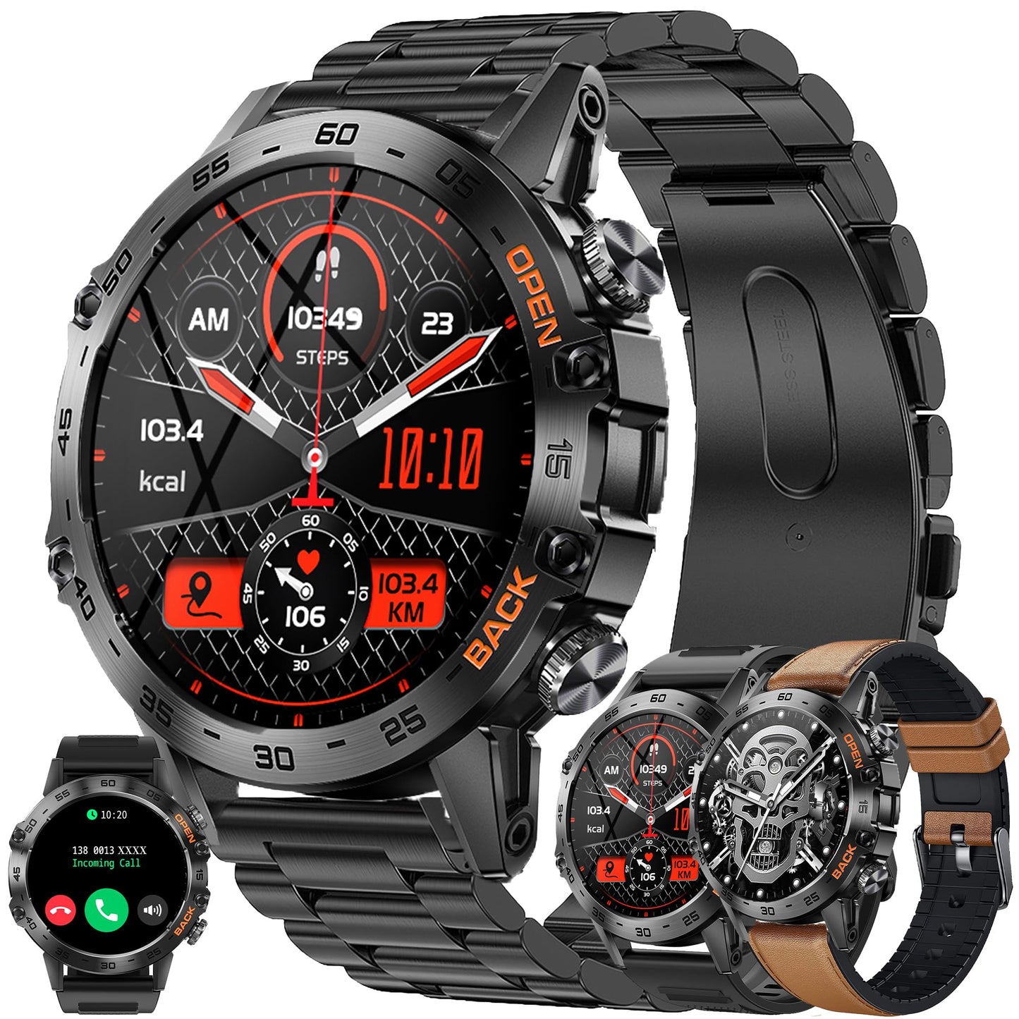 Military Grade Call Smartwatch 3-Strap Tracker