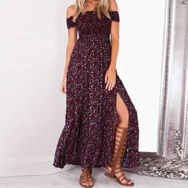 Floral Off-Shoulder Split Maxi Dress