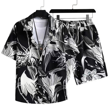 Men's Casual 3D Printed Hawaiian Shirt and Shorts Set