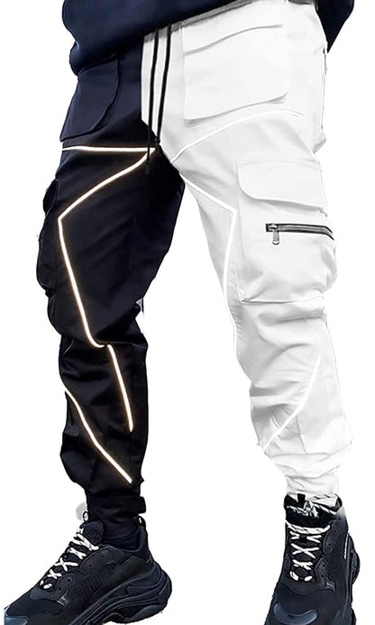 Ambcol Men's Hip Hop Tech Cargo Joggers - Black/White