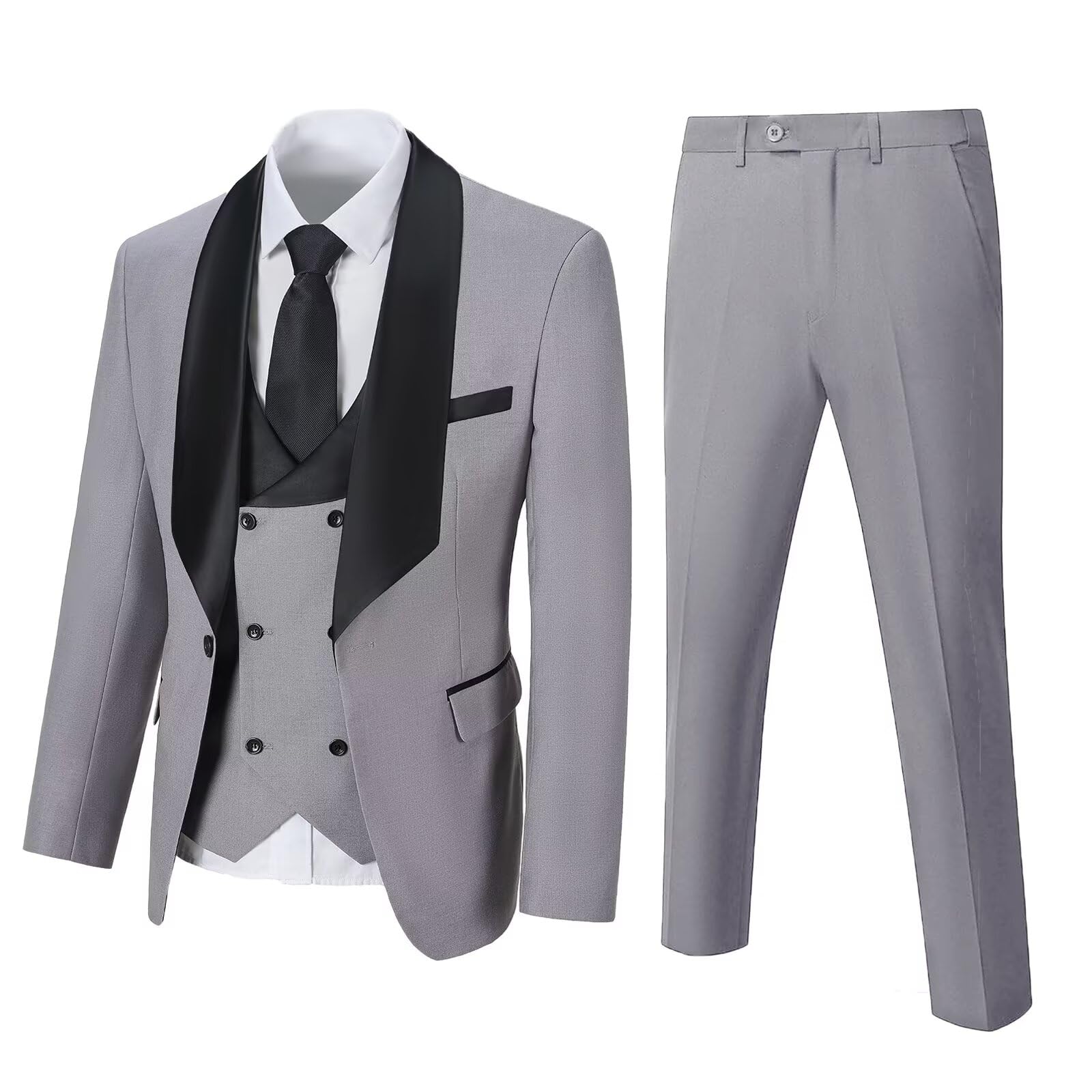 Men's Slim Fit 3-Piece Light Grey Suit