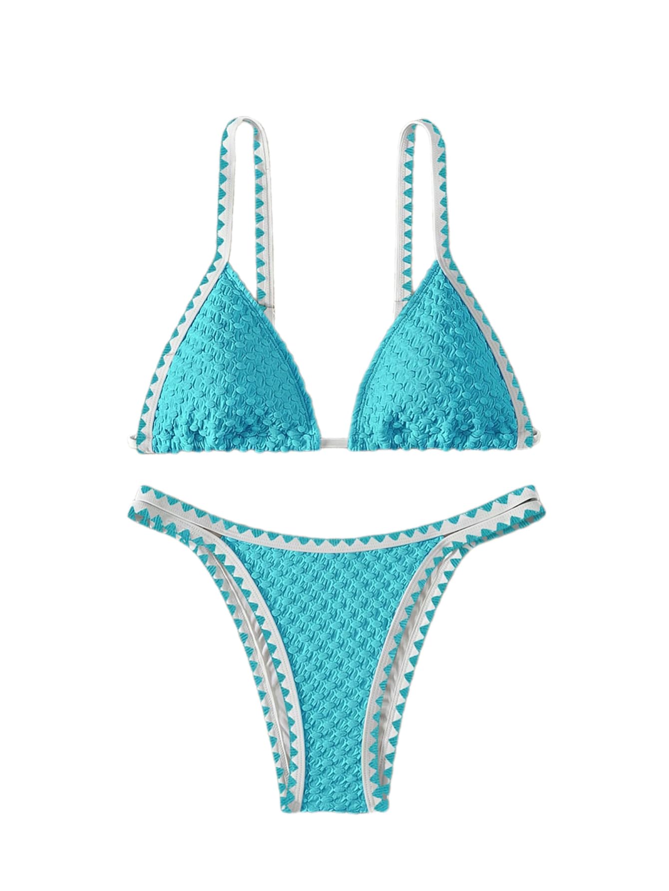 SHENHE Womens Triangle Bikini 2 Piece Swimsuit Tie Back High Cut Sexy Bathing Suit Light Blue X-Small
