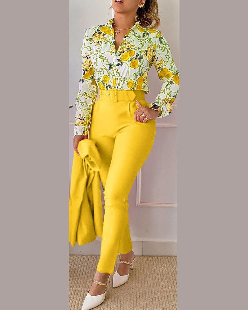 Fashionable Printed Long Sleeve Top and Pants Set