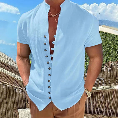 Men's Slim Fit Solid Color Short Sleeve Shirt