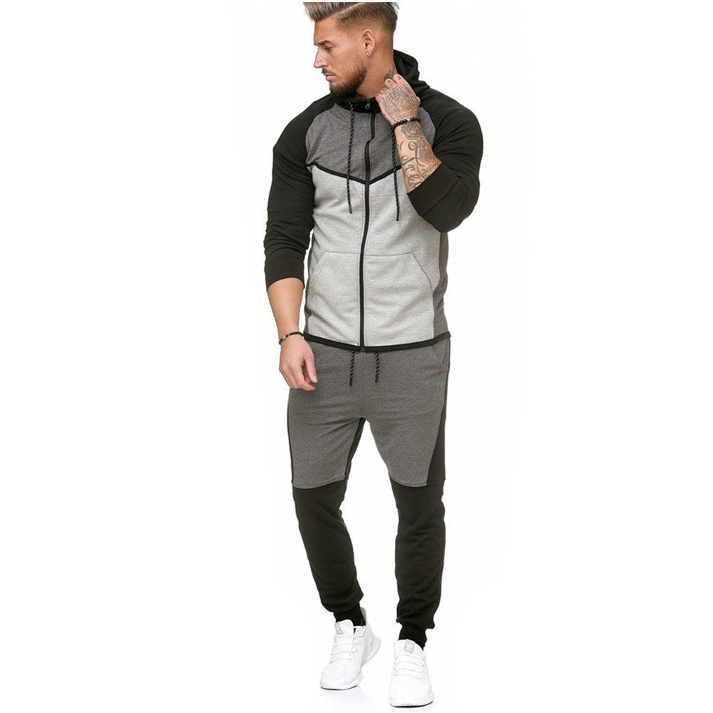Casual Color Block Hoodie and Pants Set