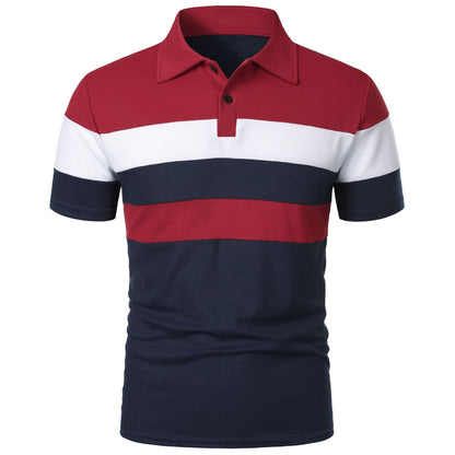 Men's Short Sleeve Polo with Color Block Stripes