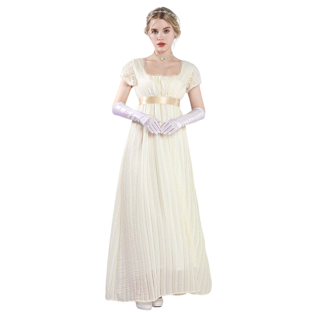 1800s Inspired Regency Gown with Puff Sleeves - Victorian Tea Dress XL