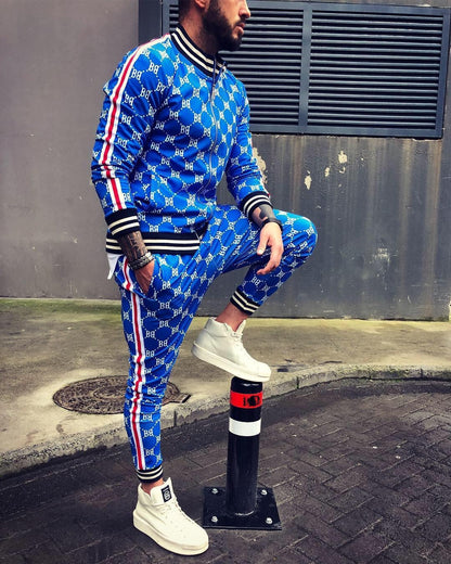 Men's Casual 3D Printed Fitness Hoodie and Tracksuit Set