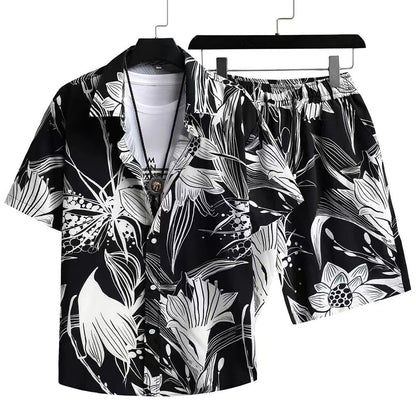 Men's Casual 3D Printed Hawaiian Shirt and Shorts Set