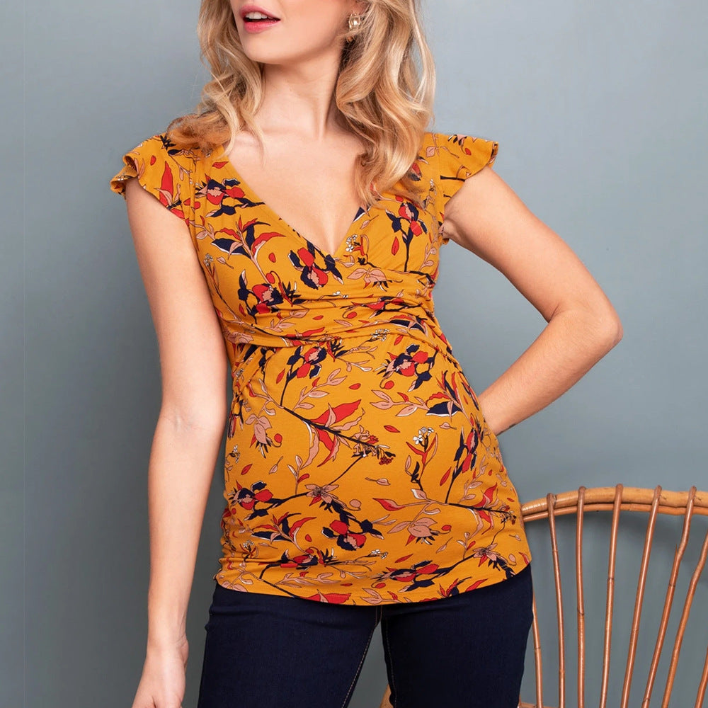 Chic Nursing Maternity Dress with V-Neck