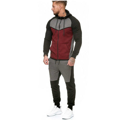 Casual Color Block Hoodie and Pants Set