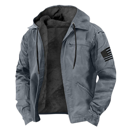 Men's Zippered Flannel Hoodie - Light Gray XXL