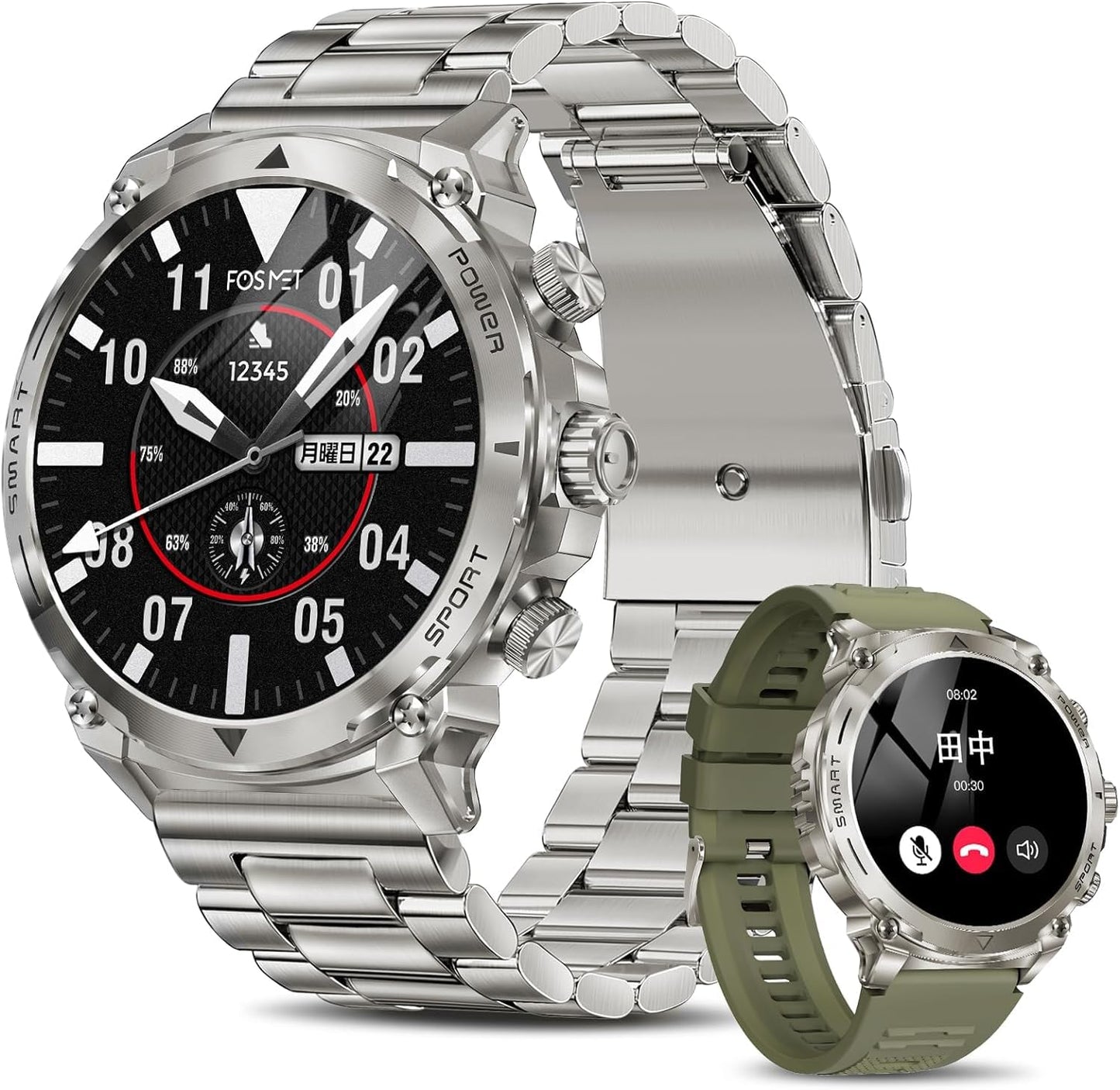 FOSMET LGW6 Smart Watch for Android/iOS Phones (Make/Answer Calls) 1.43" HD Smart Watch for Men 100+ Sport Modes Fitness Watch with Heart Rate/Blood Pressure/Sleep/SpO2 Monitor Military Smart Watch