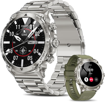 FOSMET LGW6 Smart Watch for Android/iOS Phones (Make/Answer Calls) 1.43" HD Smart Watch for Men 100+ Sport Modes Fitness Watch with Heart Rate/Blood Pressure/Sleep/SpO2 Monitor Military Smart Watch