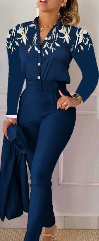 Fashionable Printed Long Sleeve Top and Pants Set