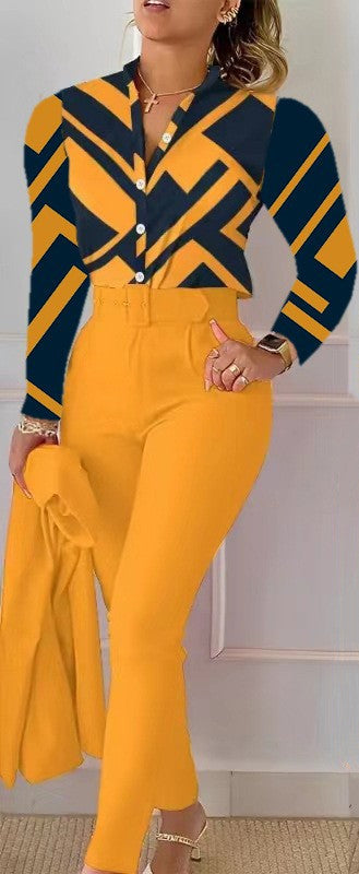 Fashionable Printed Long Sleeve Top and Pants Set