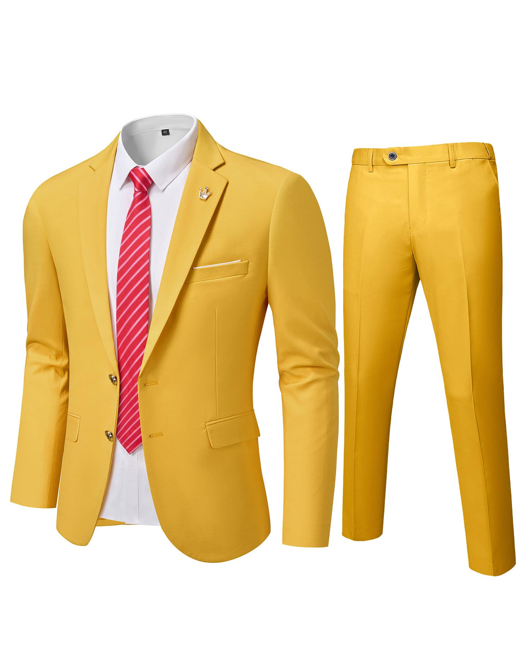 MYS Men's Slim 2-Piece Suit with Tie - Yellow