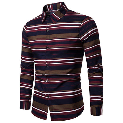 Men's Casual Long Sleeve Striped Print Lapel Shirt