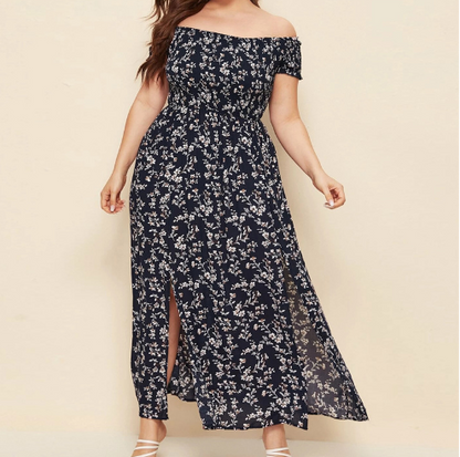 Floral Off-Shoulder Split Maxi Dress