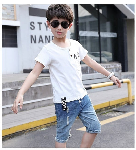 Summer Boys' T-Shirt and Denim Shorts Set (2pcs)
