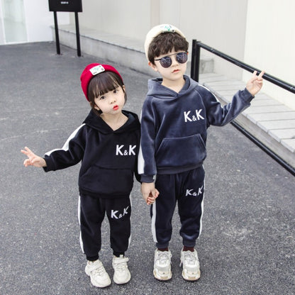Kids Velvet Hoodie Set for Boys and Girls (2-Piece)