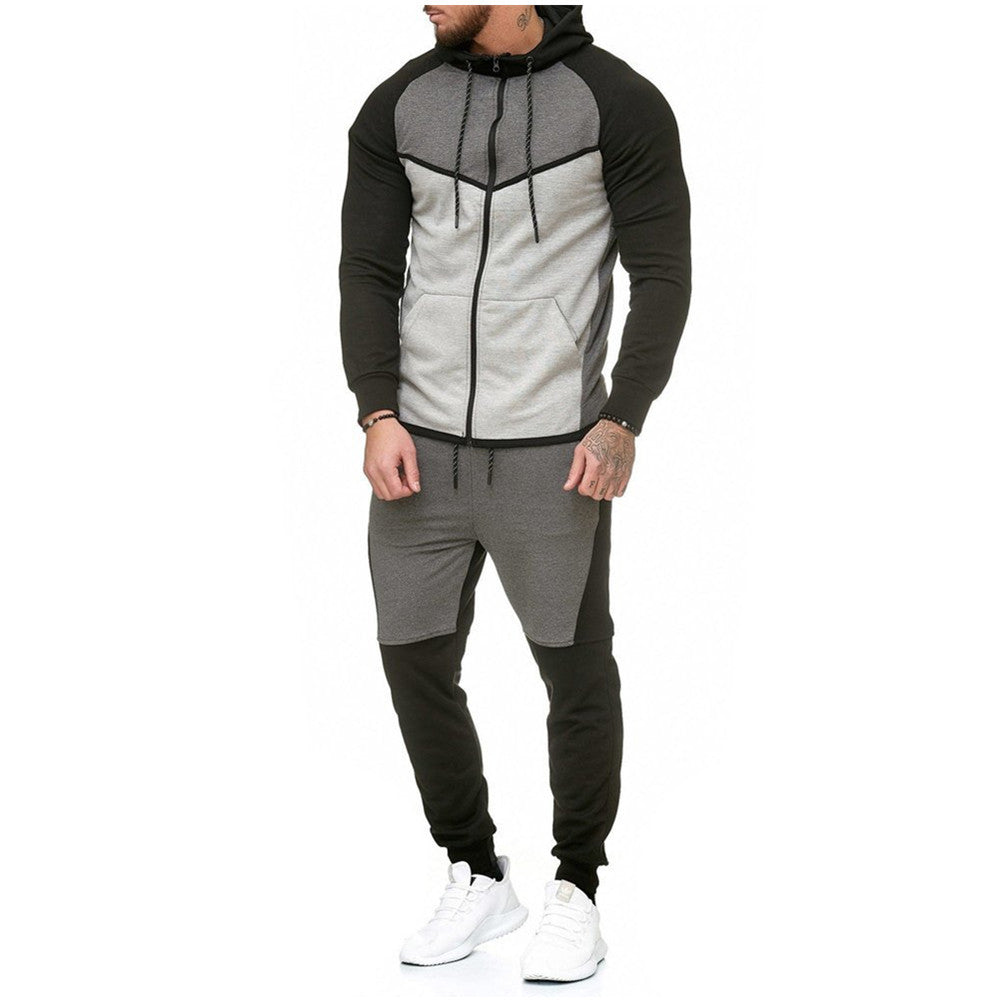 Casual Color Block Hoodie and Pants Set