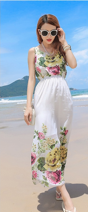 Bohemian Chiffon Maxi Dress for Beach Vacation