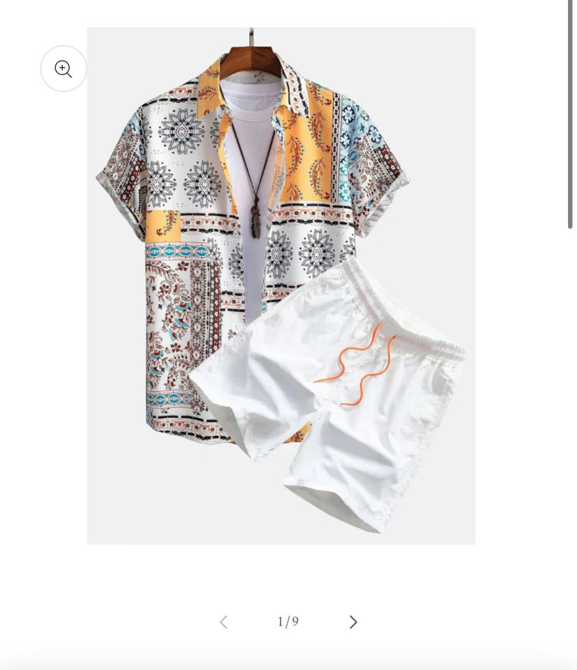 Men's Casual 3D Printed Hawaiian Shirt and Shorts Set