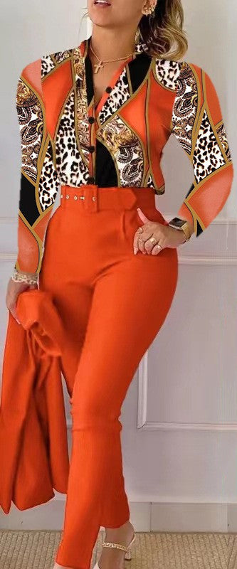 Fashionable Printed Long Sleeve Top and Pants Set