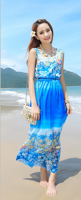 Bohemian Chiffon Maxi Dress for Beach Vacation