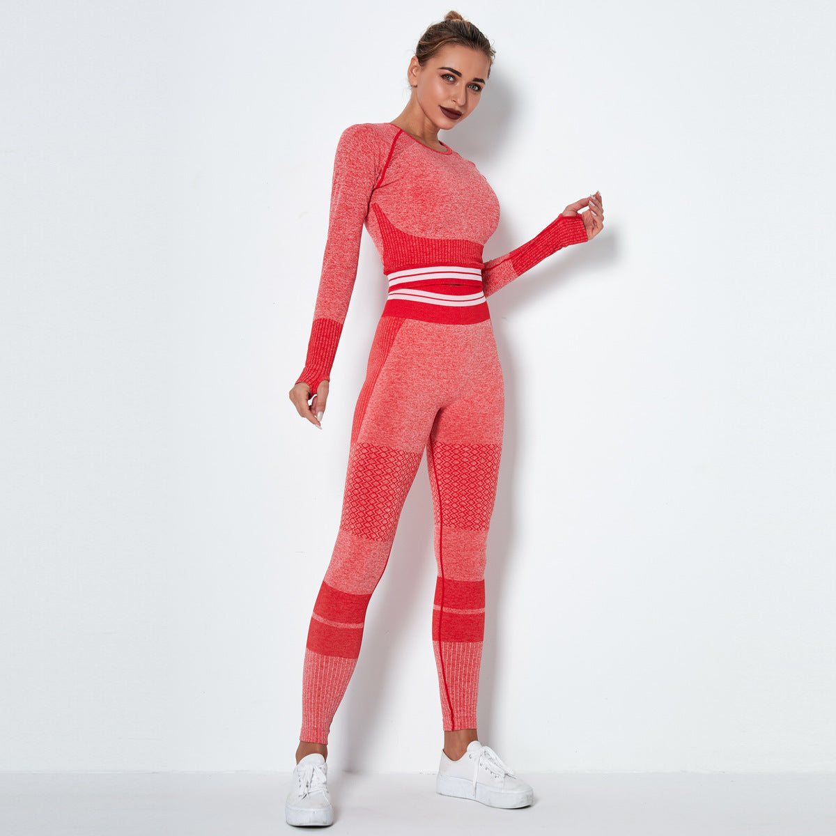 2020 Women's Seamless Knitted Yoga Set with Long Sleeves