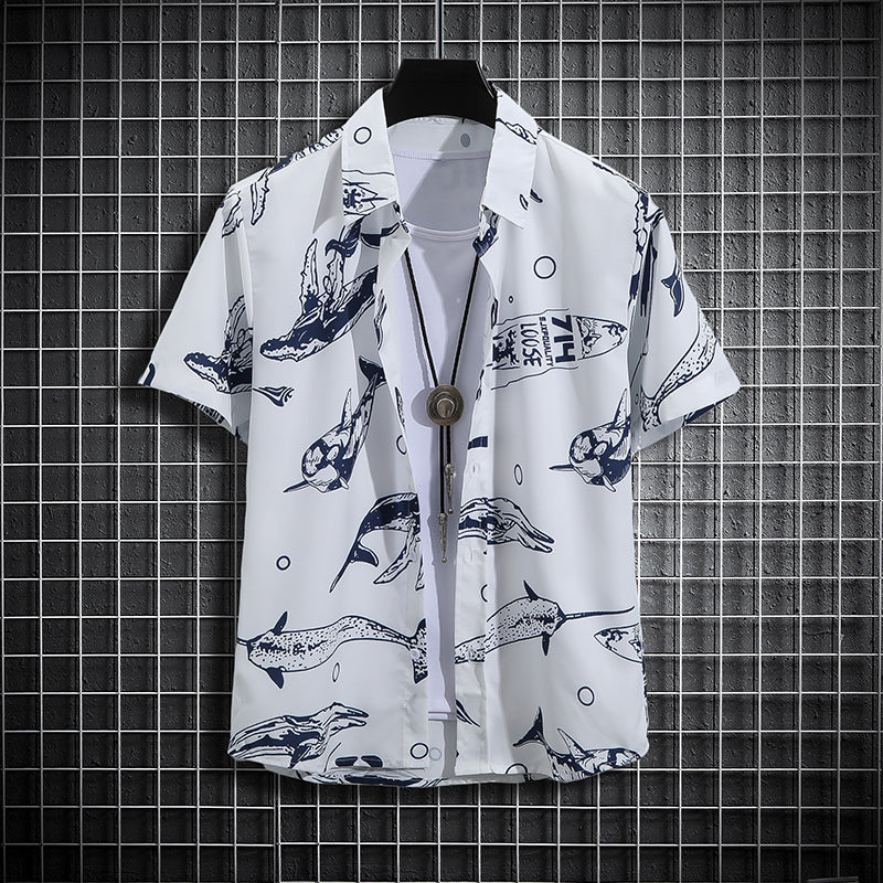 Men's Hawaiian Short-Sleeved Beach Shirt - Large Size
