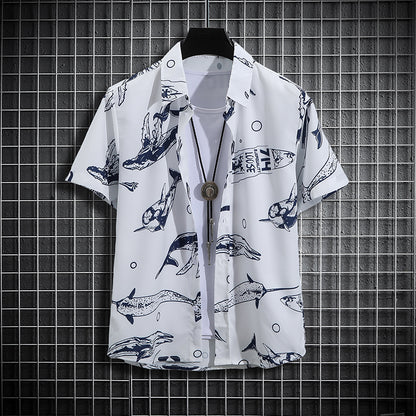 Men's Hawaiian Short-Sleeved Beach Shirt - Large Size