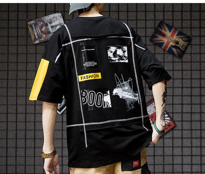 Men's Hip Hop Color Block T-Shirt - Casual Short Sleeve