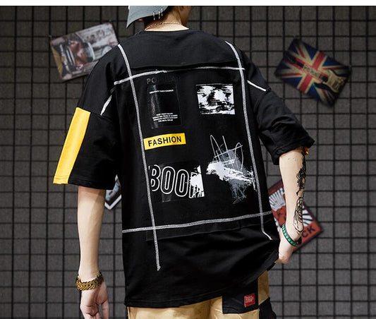 Men's Hip Hop Color Block T-Shirt - Casual Short Sleeve