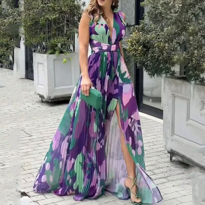 Elegant Women's Sleeveless V-Neck Split Dress