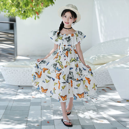 Girls' Bohemian Floral Butterfly Cotton Maxi Dress