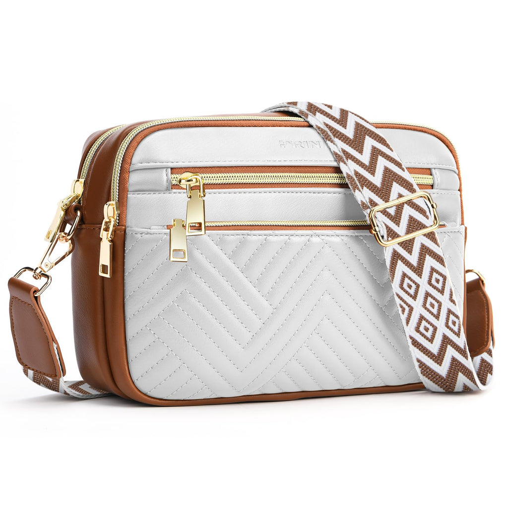 Trendy Vegan Leather Crossbody - Beige & Brown