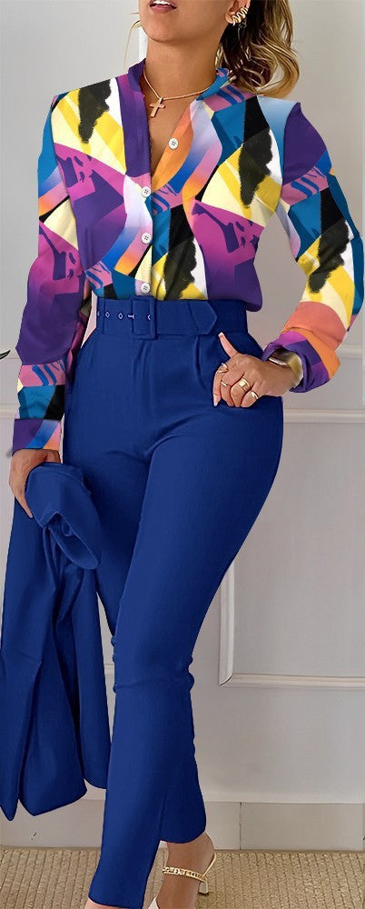 Fashionable Printed Long Sleeve Top and Pants Set
