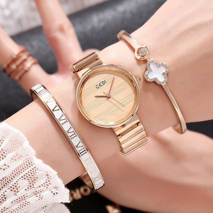 Fashion Women's Bracelet and Watch Set (3 Pieces)