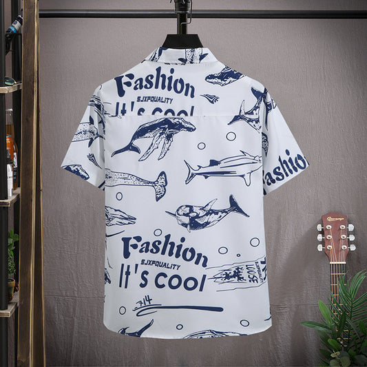 Men's Hawaiian Short-Sleeved Beach Shirt - Large Size