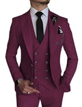 Elegant 3-Piece Slim Fit Men's Tuxedo - Burgundy