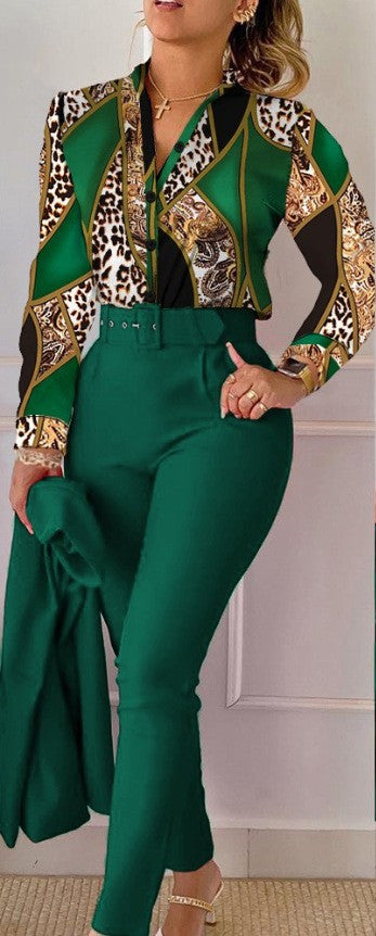 Fashionable Printed Long Sleeve Top and Pants Set