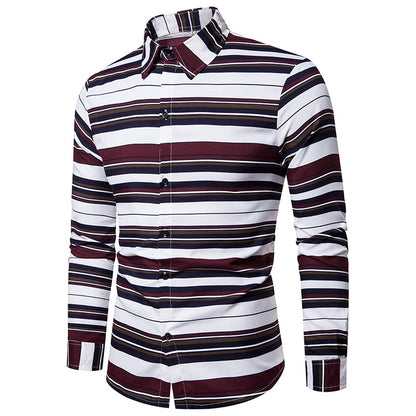 Men's Casual Long Sleeve Striped Print Lapel Shirt