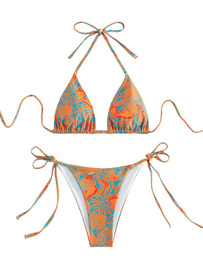 Tainehs Orange Halter Thong Two-Piece Swimsuit
