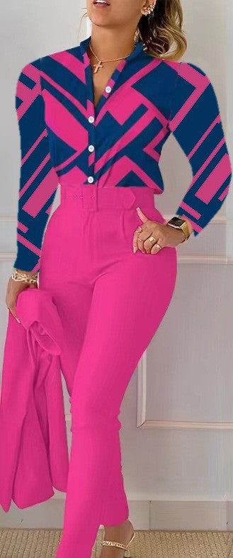 Fashionable Printed Long Sleeve Top and Pants Set