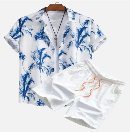 Men's Casual 3D Printed Hawaiian Shirt and Shorts Set