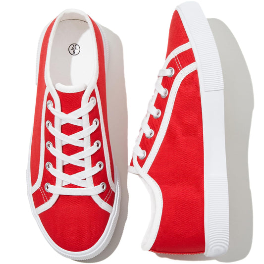 Kufeiti Women's Lace-Up Casual Canvas Sneakers - Red US10.5