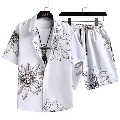 Men's Casual 3D Printed Hawaiian Shirt and Shorts Set